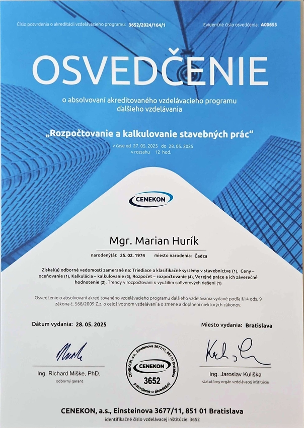 cenekon osvedčenie